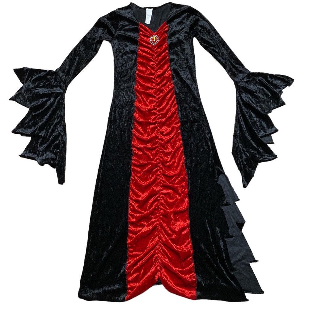 Vampire Halloween Costume Girls M 8-10 Black Velvet Ruched Dress Only Walmart